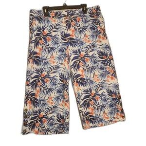 Caribbean Joe Capri Pant Women XL Blue Orange Wide Leg Linen Loungewear Comfort